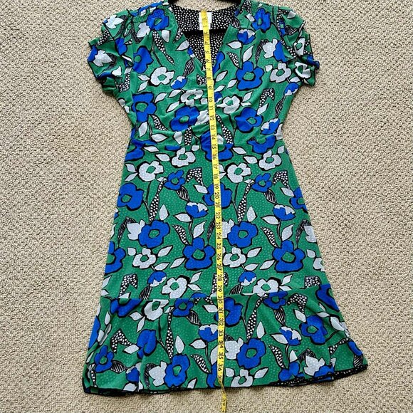 CAbi 6148 Celebrate Short Sleeve Dress Blue Green Floral Polka Dot, Medium - Picture 6 of 8